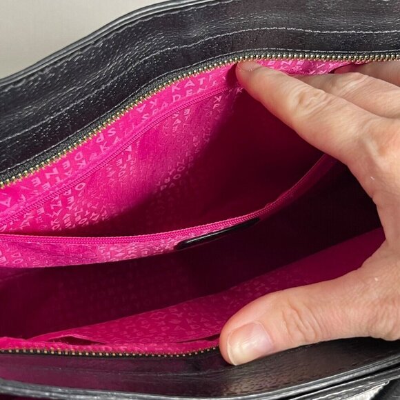 Kate Spade New York Wellesley Embossed Leather Satchel Purse Black Pink Interior - Picture 11 of 13